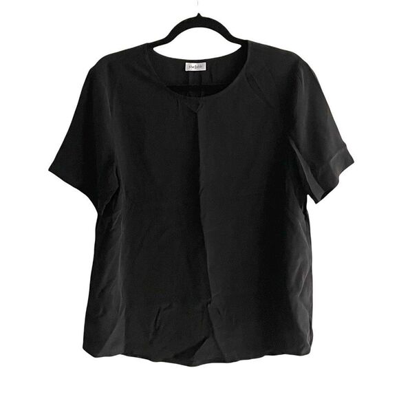 THE FABLE Silk Crew Neck Short Sleeve Blouse Black S - Picture 1 of 3